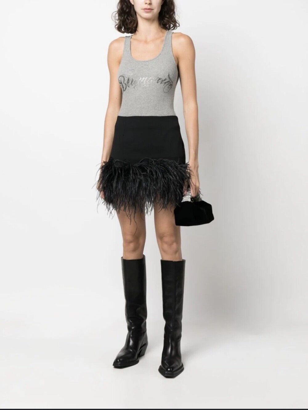 Polo Ralph Lauren BLACK Ostrich Feather Hem Mini Skirt Western Preppy US 6